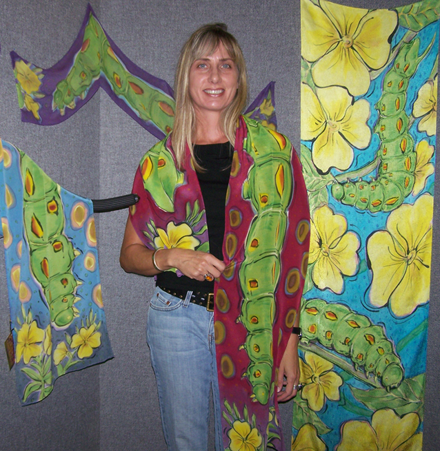 Cheri Reckers, silk paintings, caterpillars